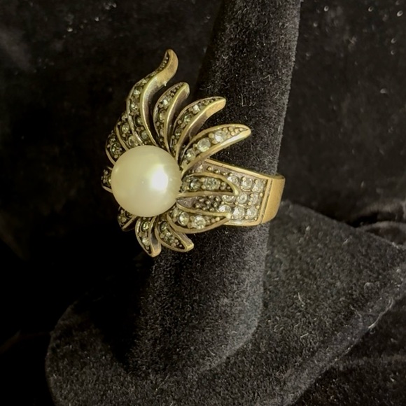 Heidi Daus Gold and Pearl Sunburst Ring sz4.5 - Picture 3 of 5